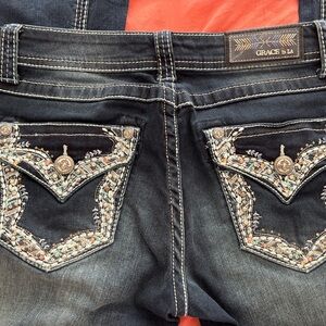 Grace in LA Women's Dark Blue Embellished Boot Cut Jeans